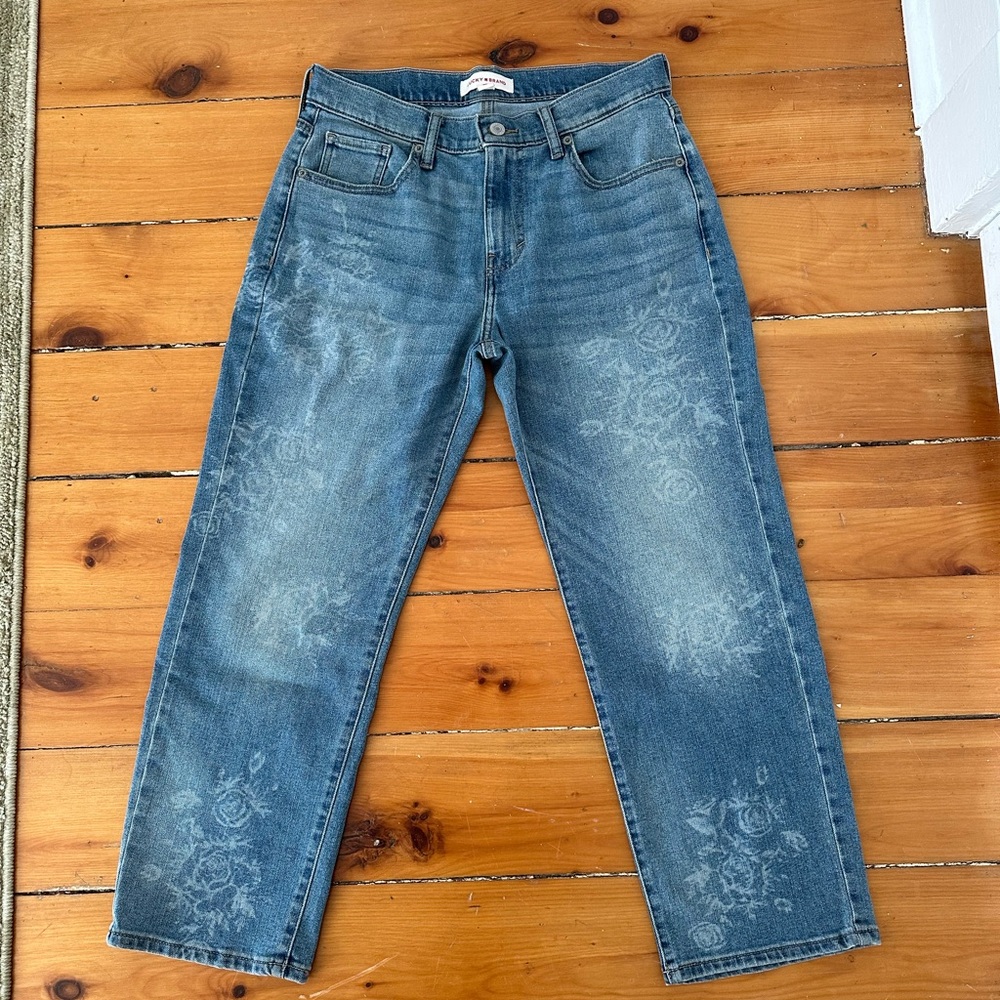Lucky Brand 90s Loose High Rise Crop Denim Jeans Floral Pattern Sz 2 | 26